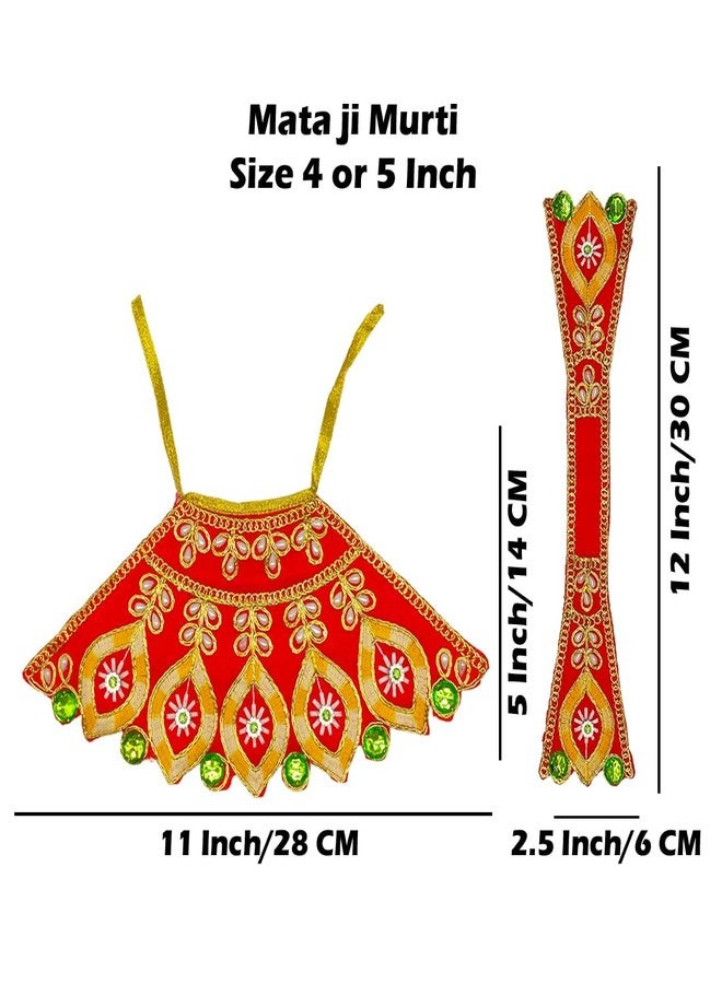 Ecommall MATA Rani Ki Poshak Size 5 Inch Silk Lehanga Patka Radha Rani Dress Durga Laxmi Maa Navratri Devi MATA Red Dress Poshak for Standing Idol - Image 2